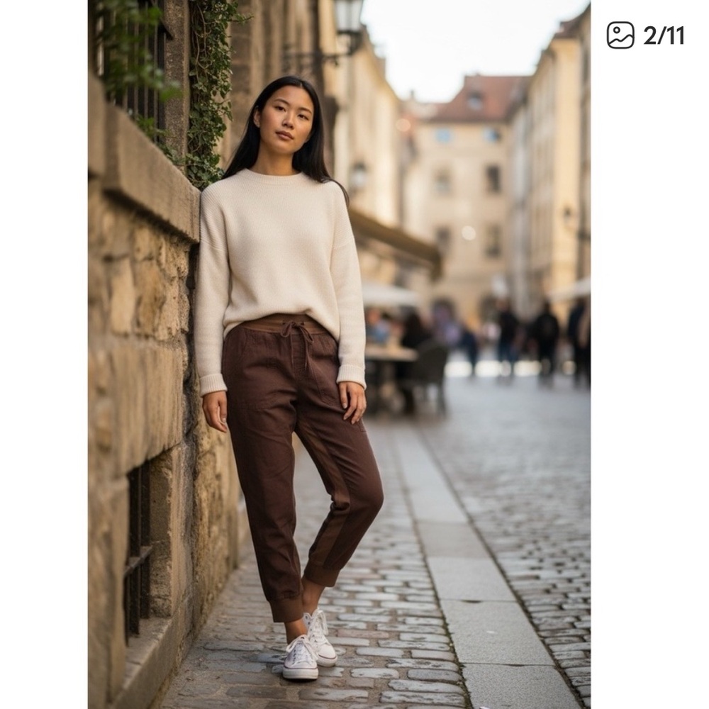 Anthropologie Linen Blend The Nomad Jogger Pants Brown Drawstring Casual